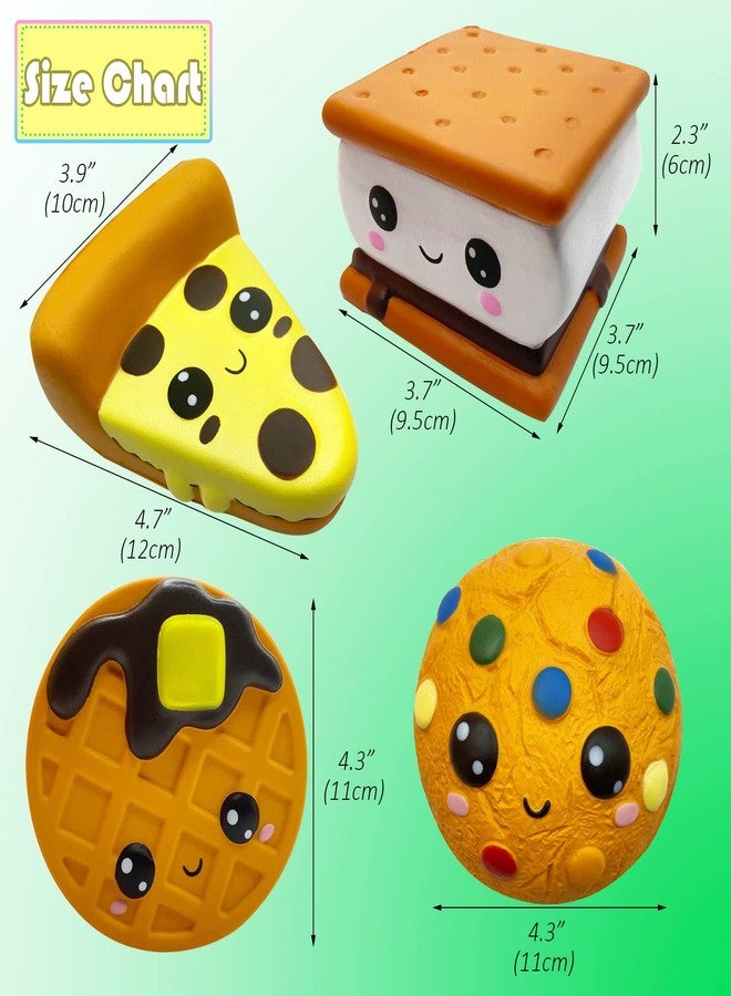 funnysquee Slow Rising 4 Pcs Smore Squishies, Cute Birthday Gift for Kids, Big Eyes Smore Pizza Biscuit Waffle Pack Stress Relief Squeeze Toys (Style A) - Image 3